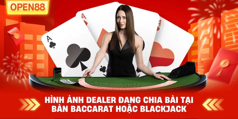 Hình ảnh Dealer đang chia bài tại bàn Baccarat hoặc Blackjack